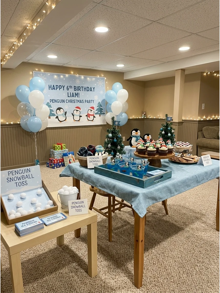 Penguin Christmas Birthday Party support view 1