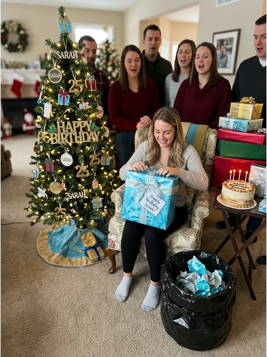 A birthday person opening gifts in a dedicated area of the home.