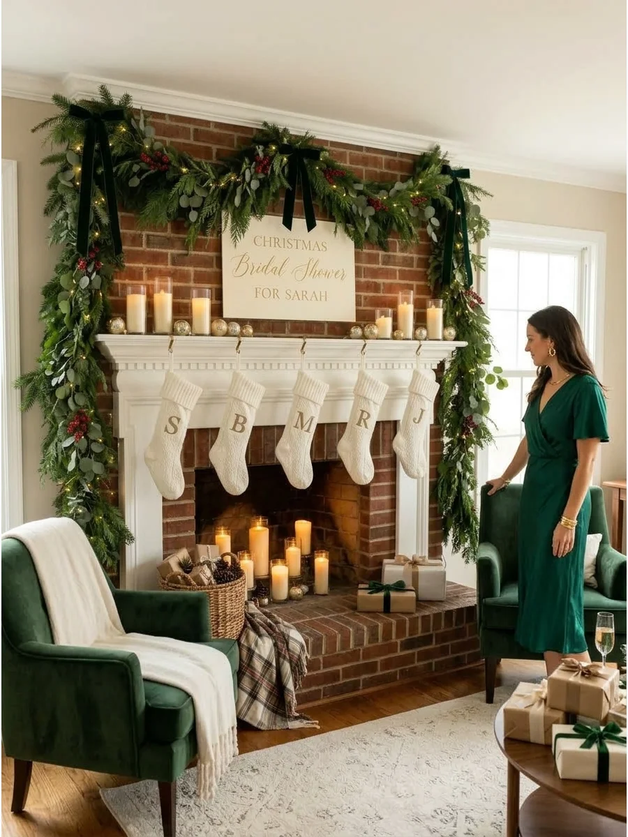 Christmas Fireplace Bridal Shower Backdrop support view 1