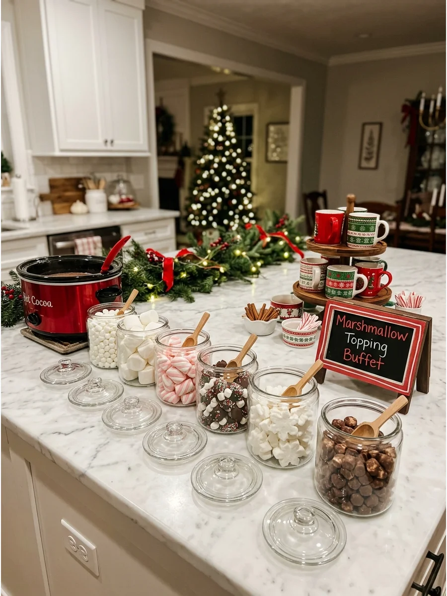 Glass jars filled with various marshmallow shapes on a kitchen counter.