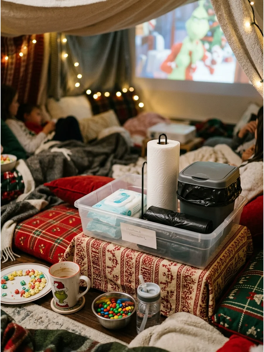 Simple Cleanup Station Christmas movie night party