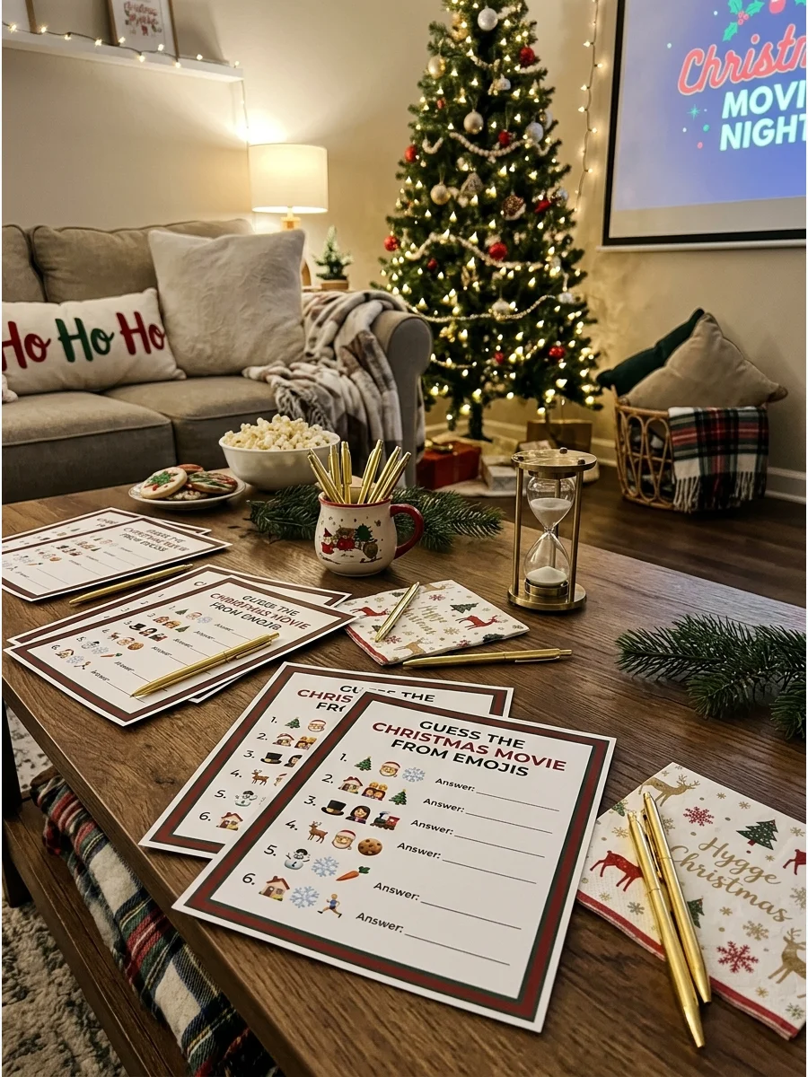 Emoji puzzle cards and pens on a coffee table.