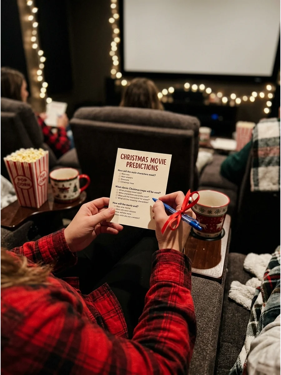 A guest filling out a movie prediction card.
