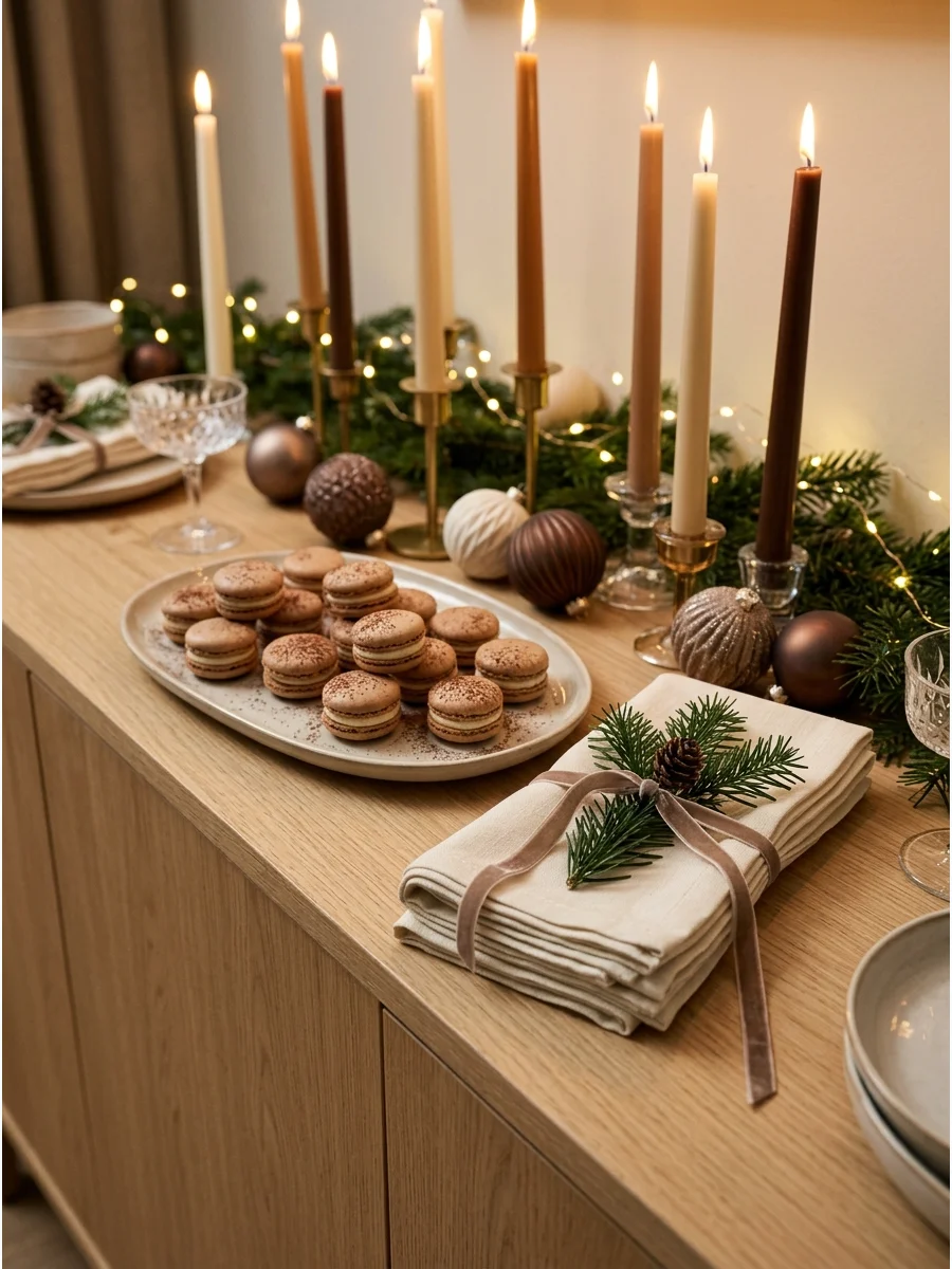 Mocha and cream dessert display for a Christmas party.