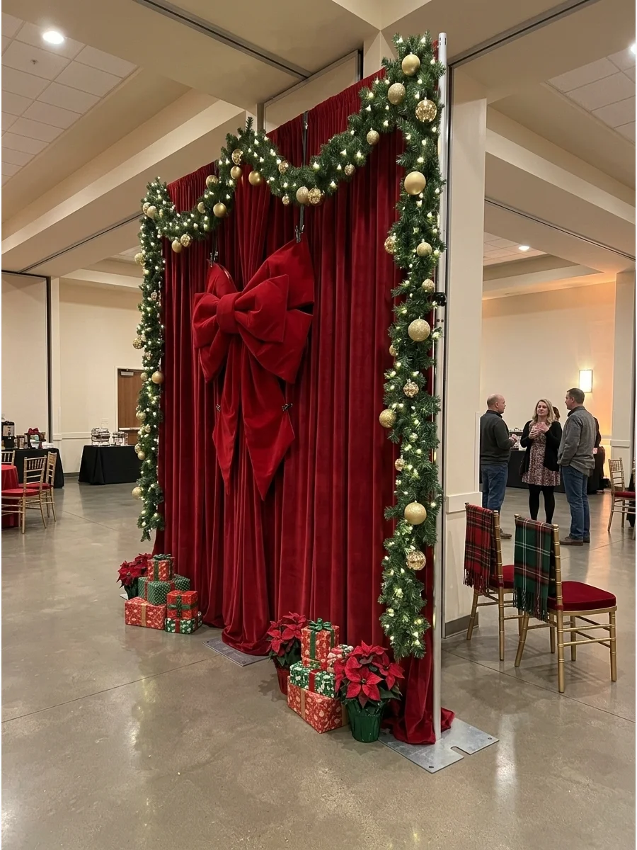 Red Velvet Bow Christmas Backdrop support view 1