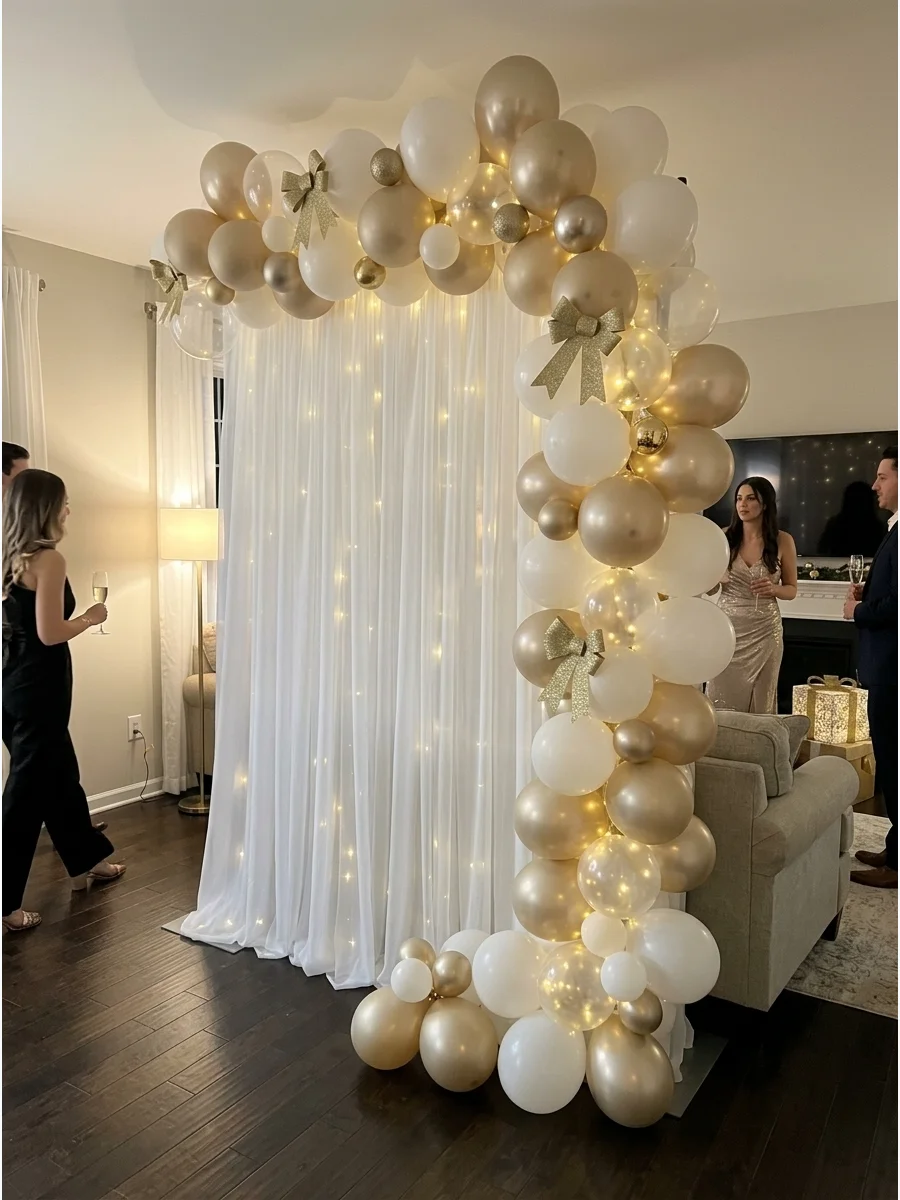 White and Gold Christmas Backdrop support view 1