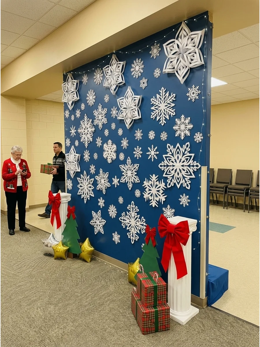 Paper Snowflake Christmas Backdrop support view 1