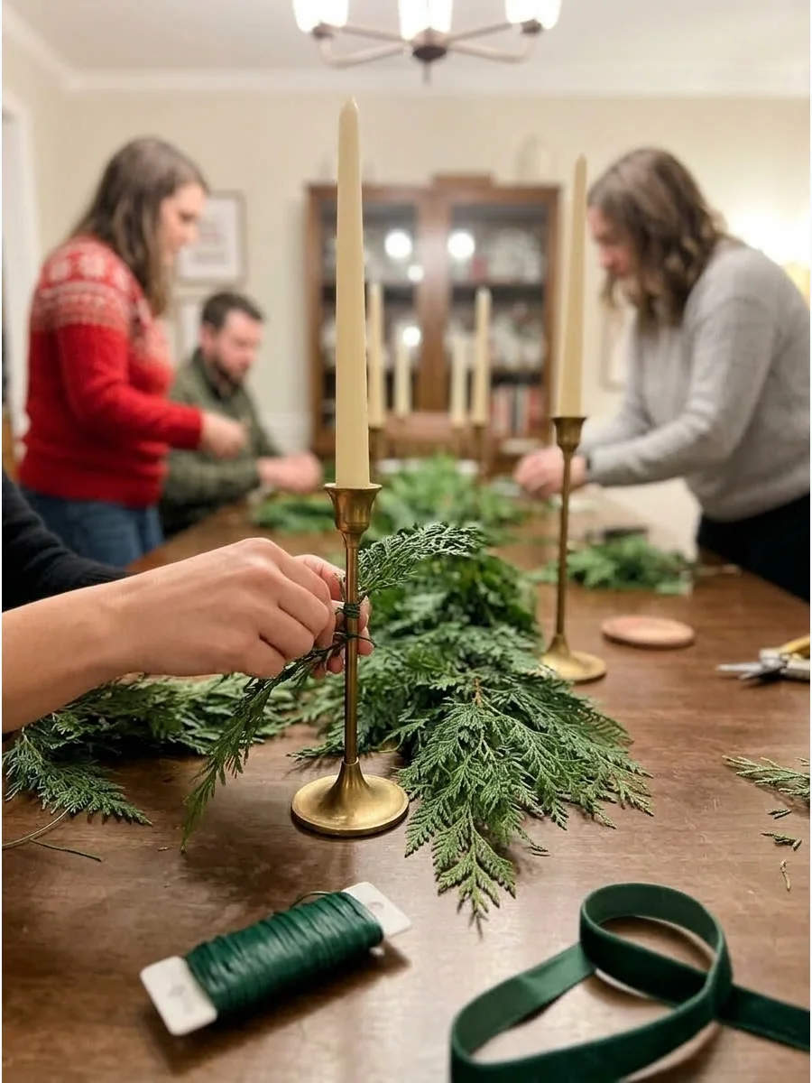 Evergreen and Taper Candle Centerpiece support view 1