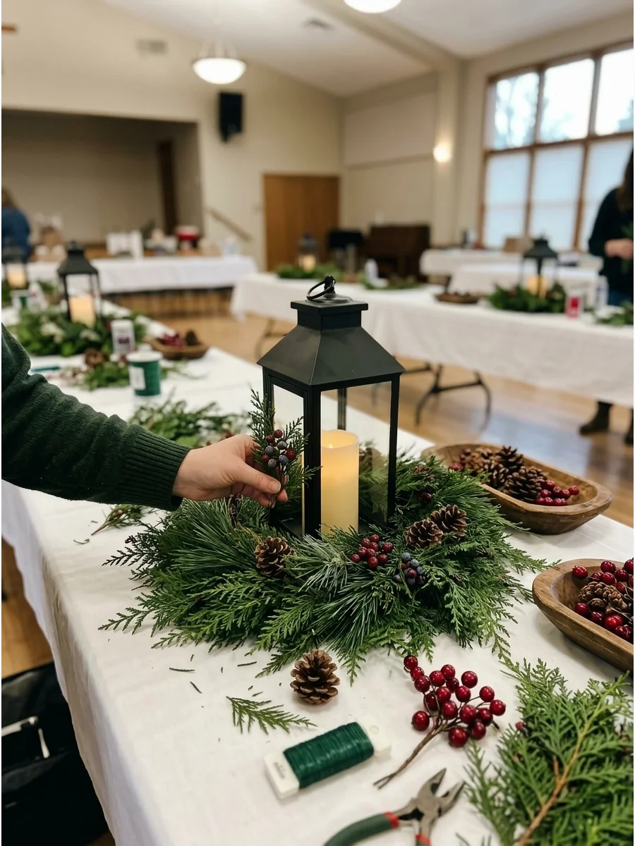 Vintage Lantern Christmas Centerpiece support view 1