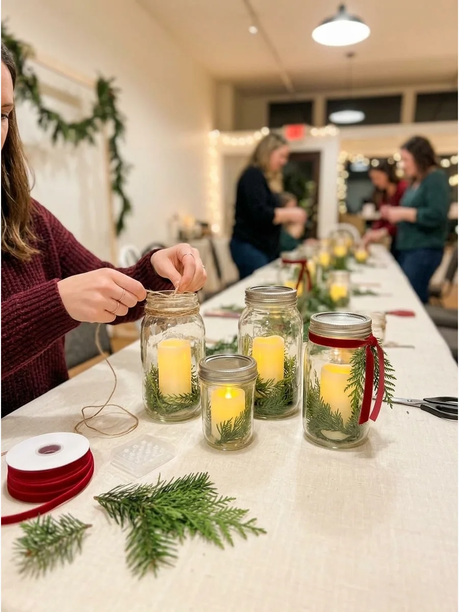 Mason Jar Christmas Candle Centerpiece support view 1