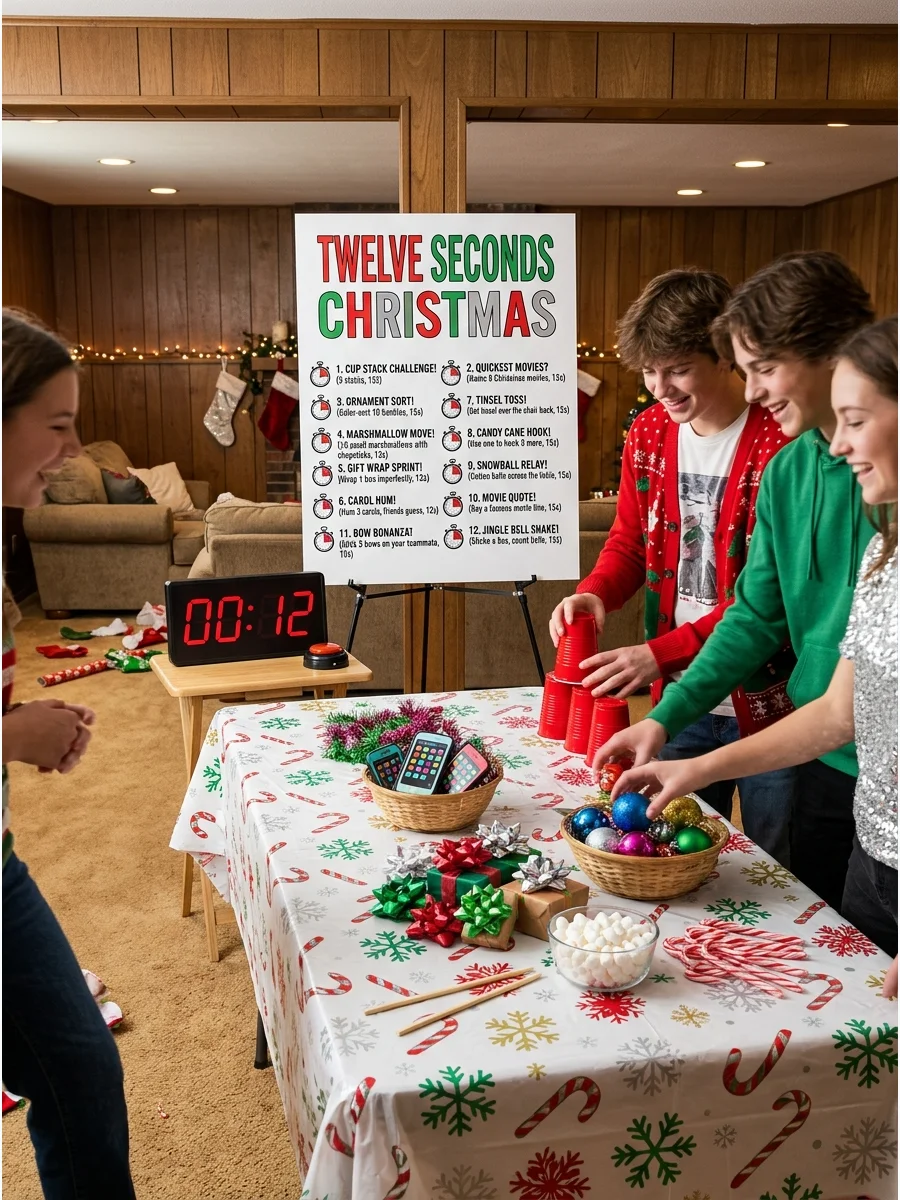 A game instruction poster for a twelve-second challenge tournament.