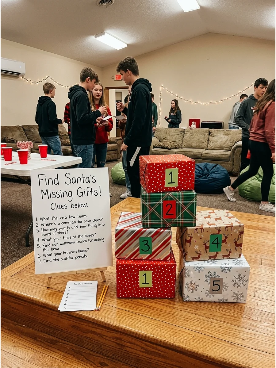 Numbered gift boxes for a scavenger hunt.