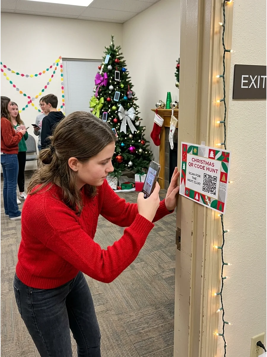 Teen scanning a QR code for a game.