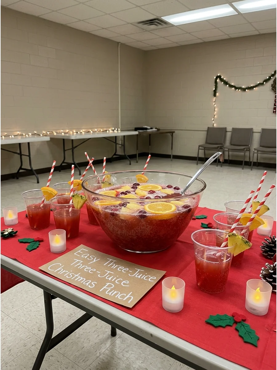A punch bowl with bubbly red juice on a holiday table.