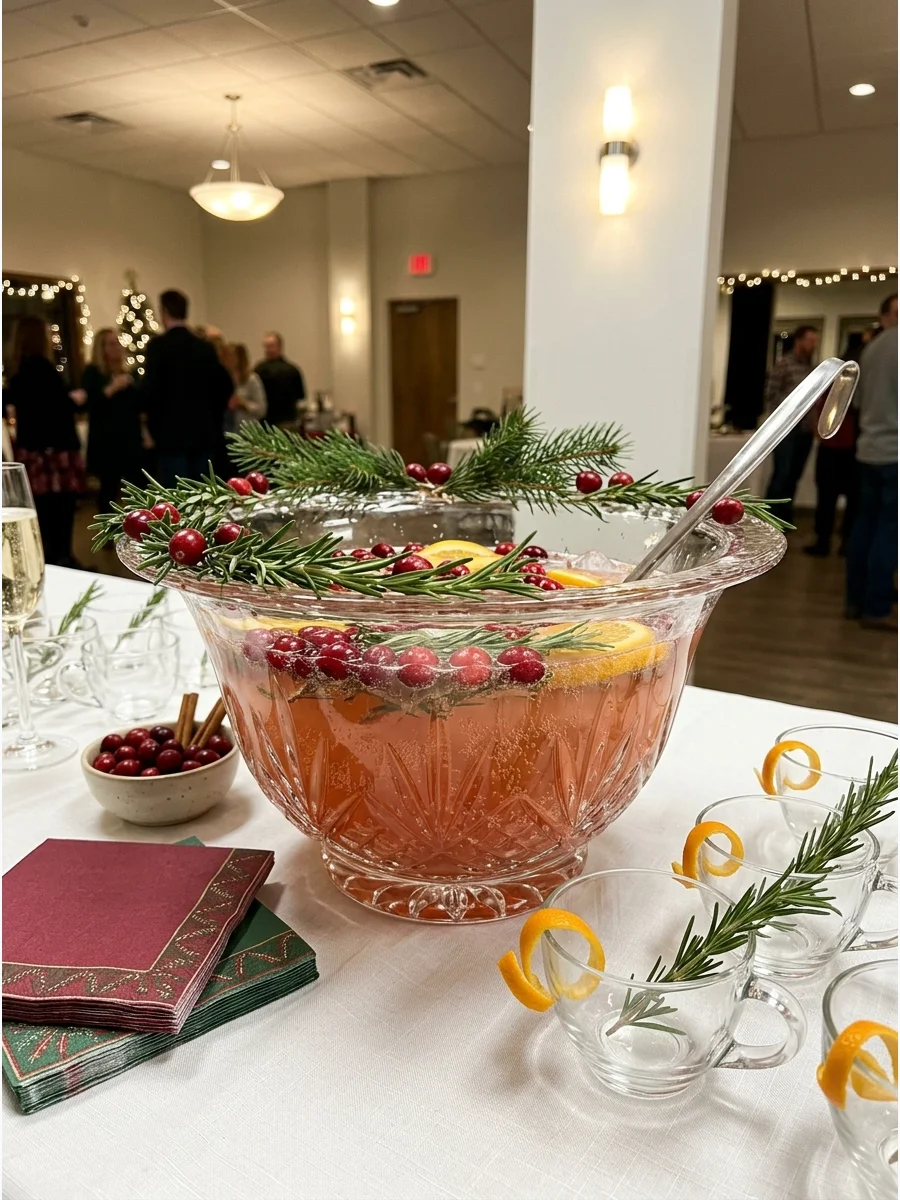 Champagne punch in a crystal bowl at a formal event.