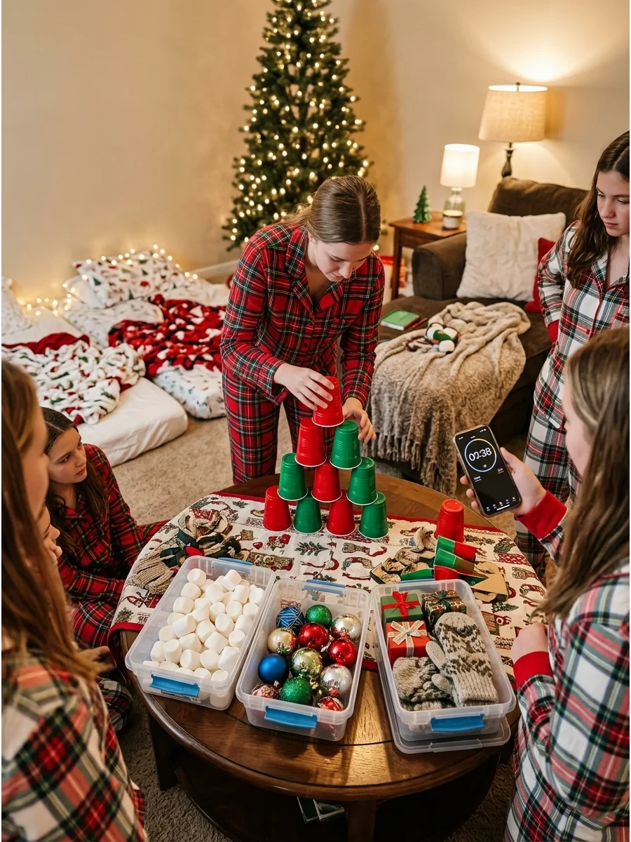 A guest playing a fast-paced holiday challenge game.