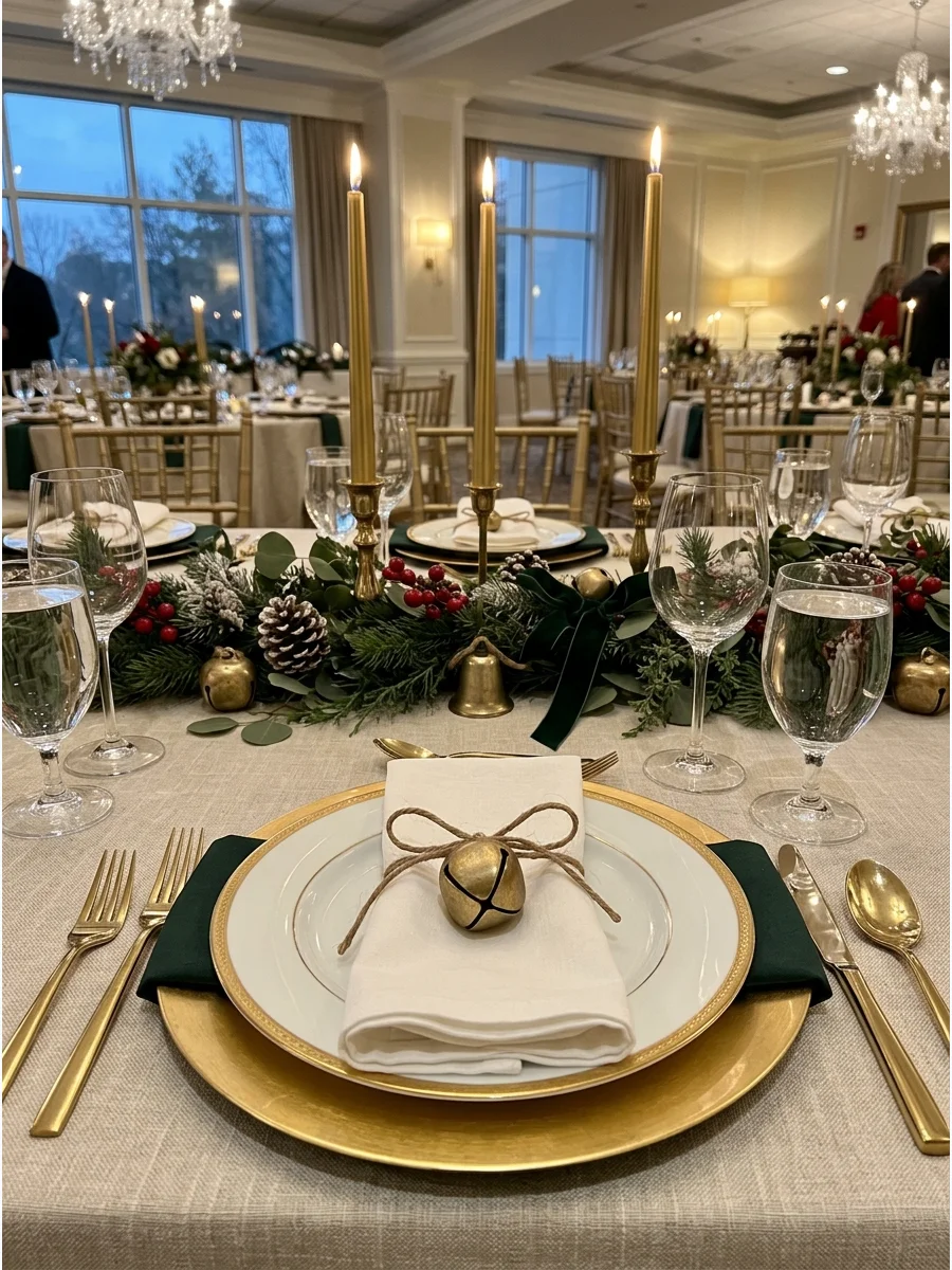 A napkin ring made of twine and a small brass bell.