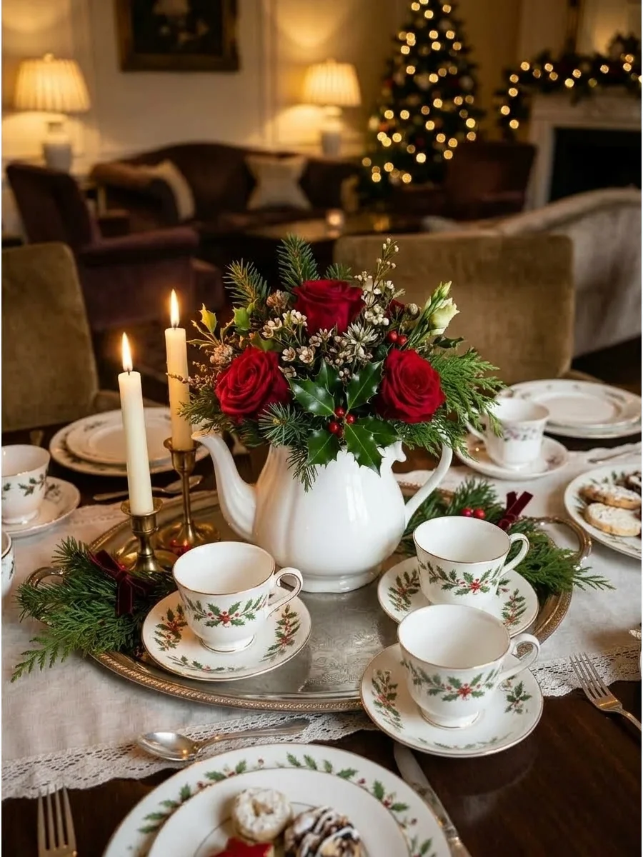 Teapot Christmas Centerpiece support view 1