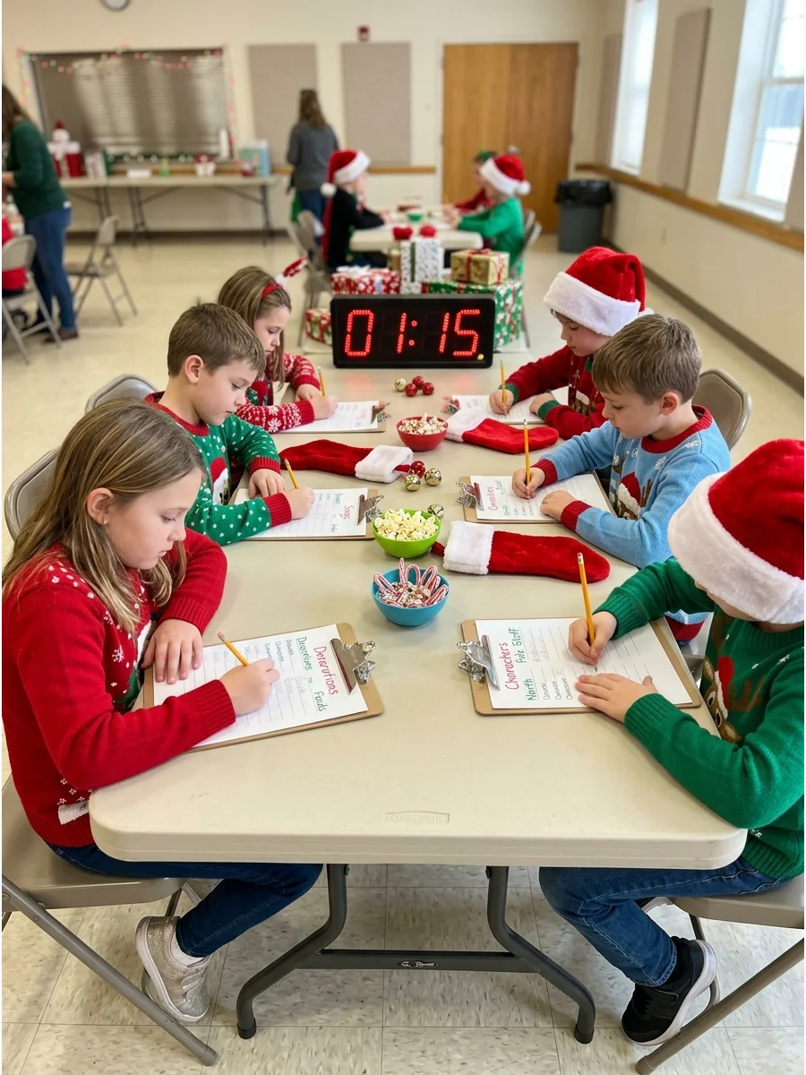 Children playing a holiday word game at a community center.