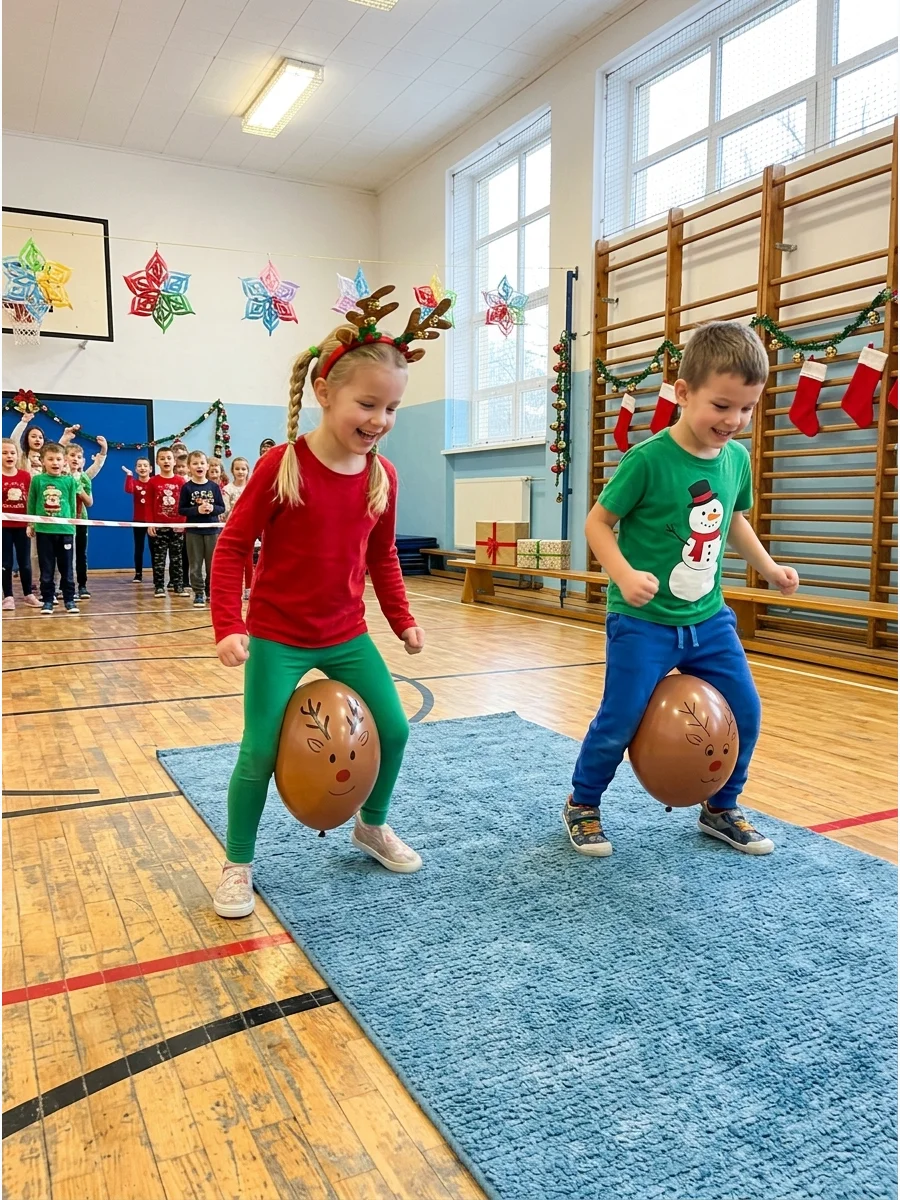 Kids racing with brown balloons held between their knees.