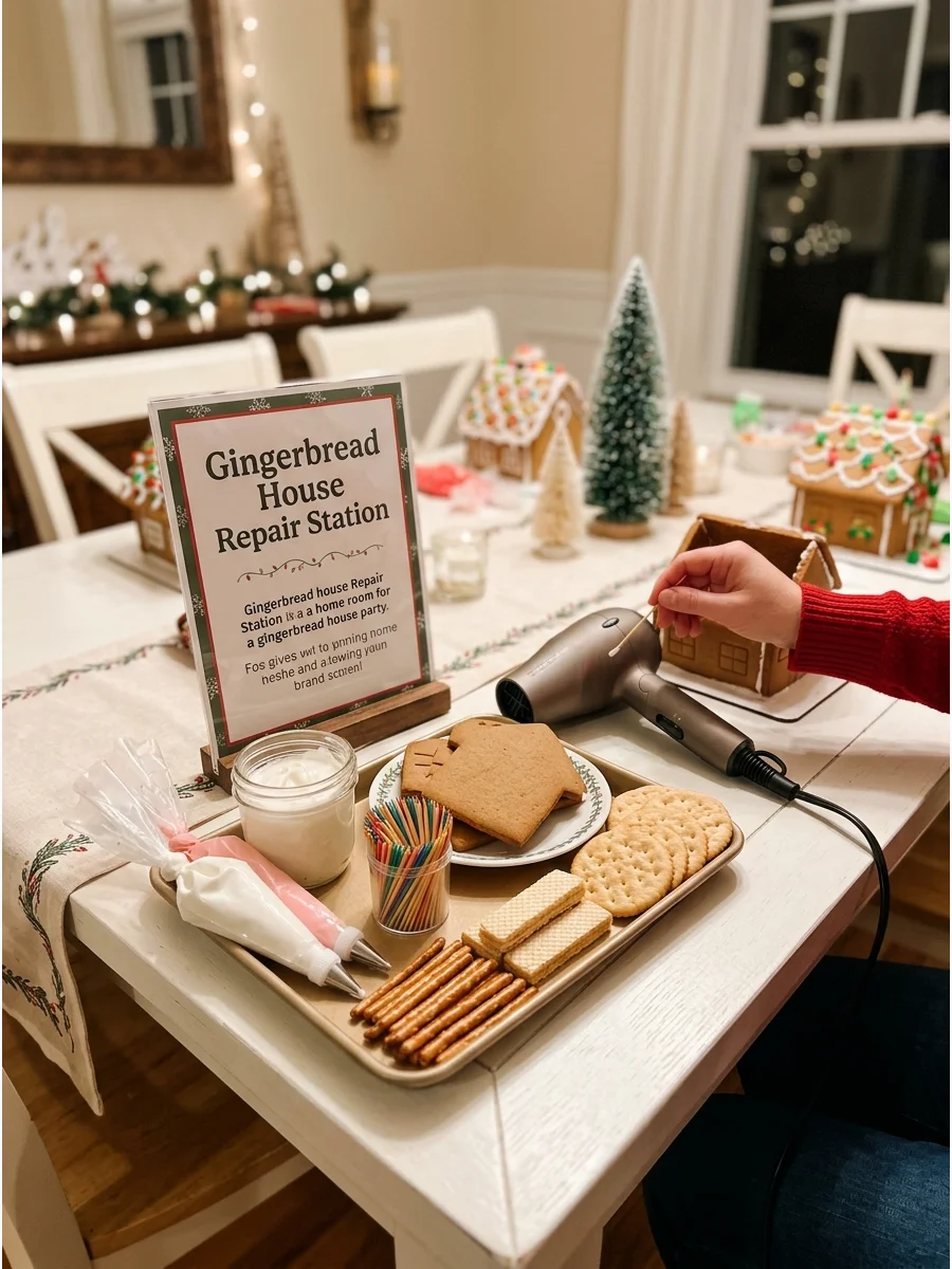 A repair kit for gingerbread houses with toothpicks and extra icing.