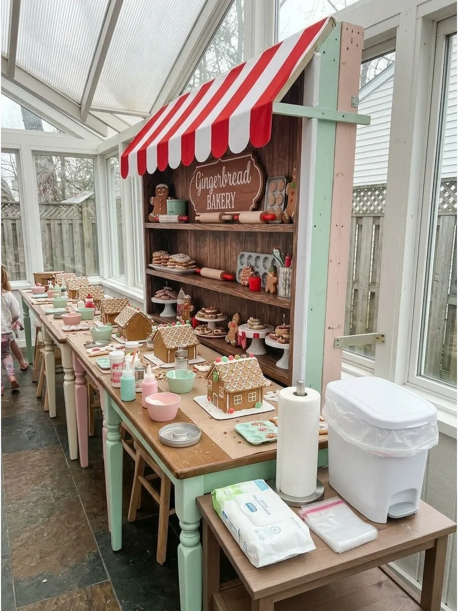 Gingerbread Bakery Party Backdrop support view 1