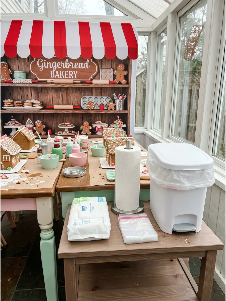 Simple Cleanup Station gingerbread house party