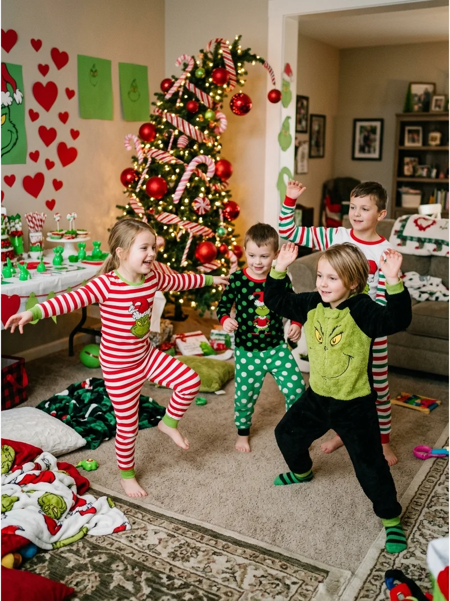 Children playing freeze dance at a holiday party.