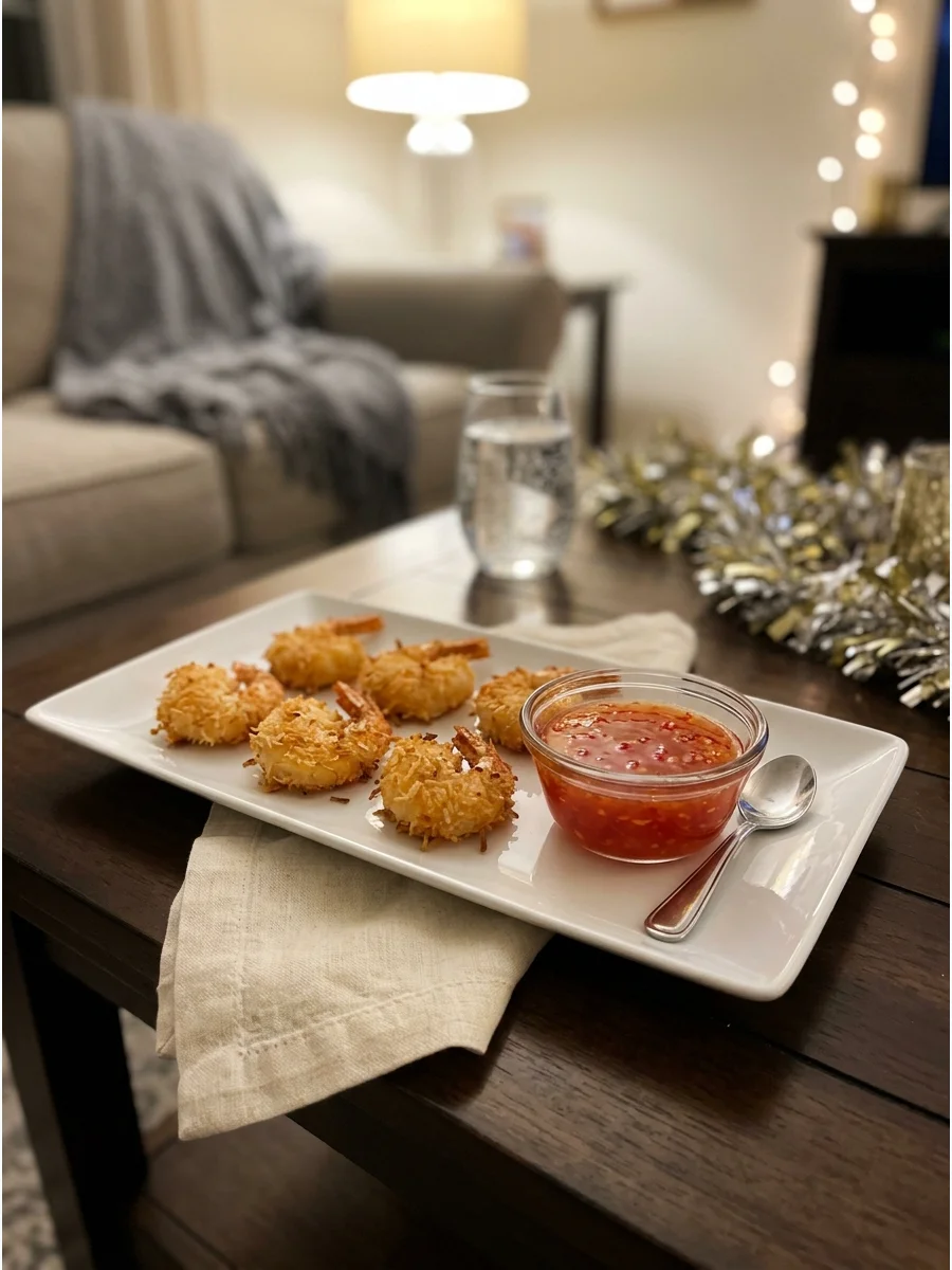 Crispy coconut shrimp served with a red sweet chili dipping sauce.