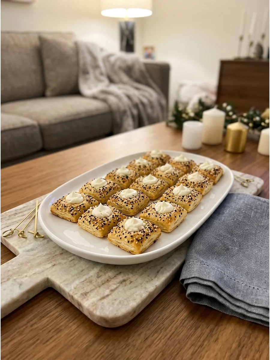 Everything bagel seasoned pastry bites with a cream cheese center.