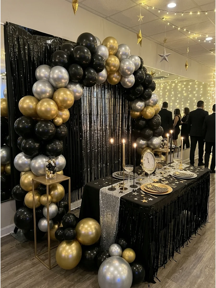 Black Silver and Gold New Years Eve Decorations support view 1