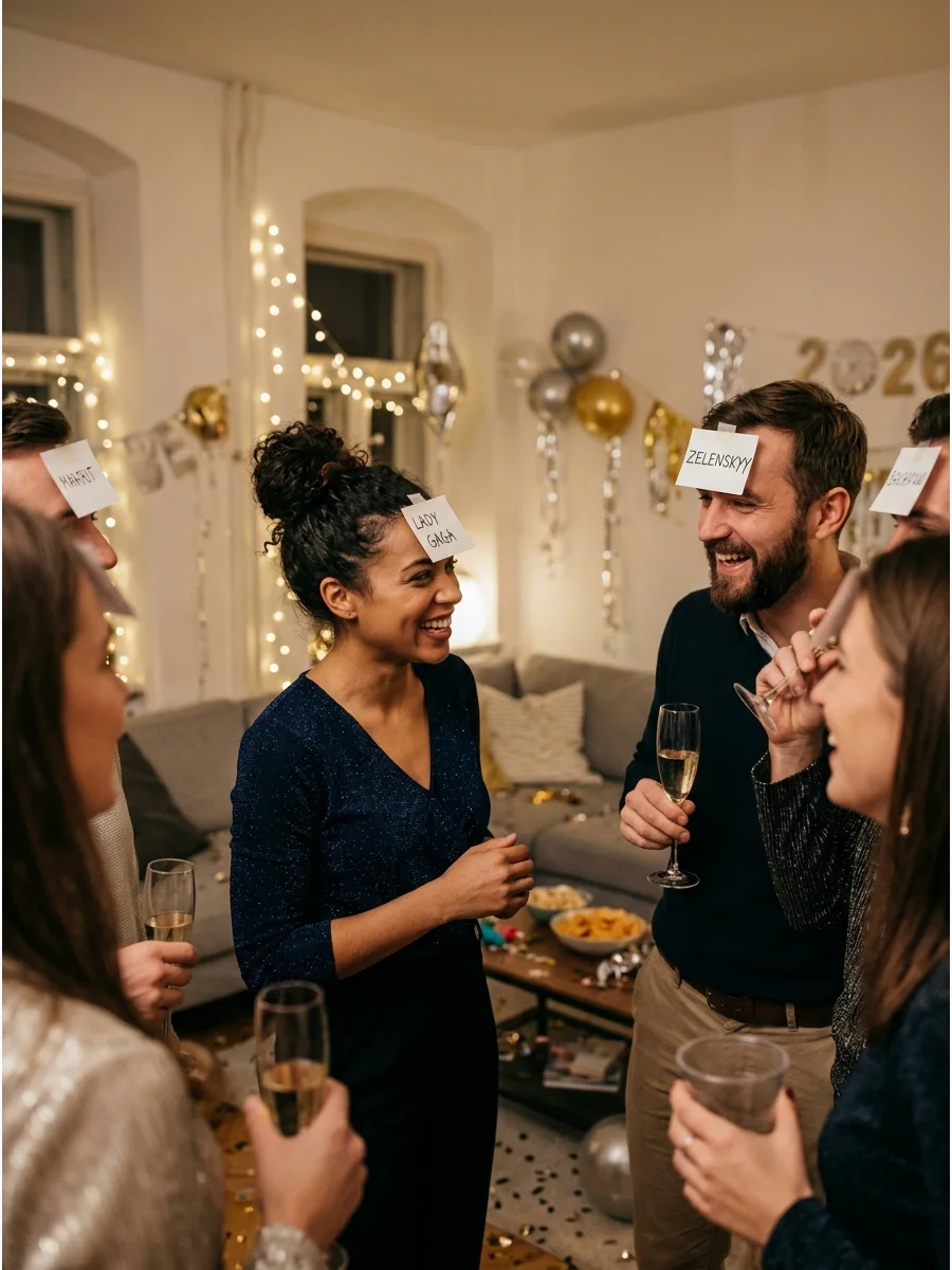 Guests playing a guessing game at a party.