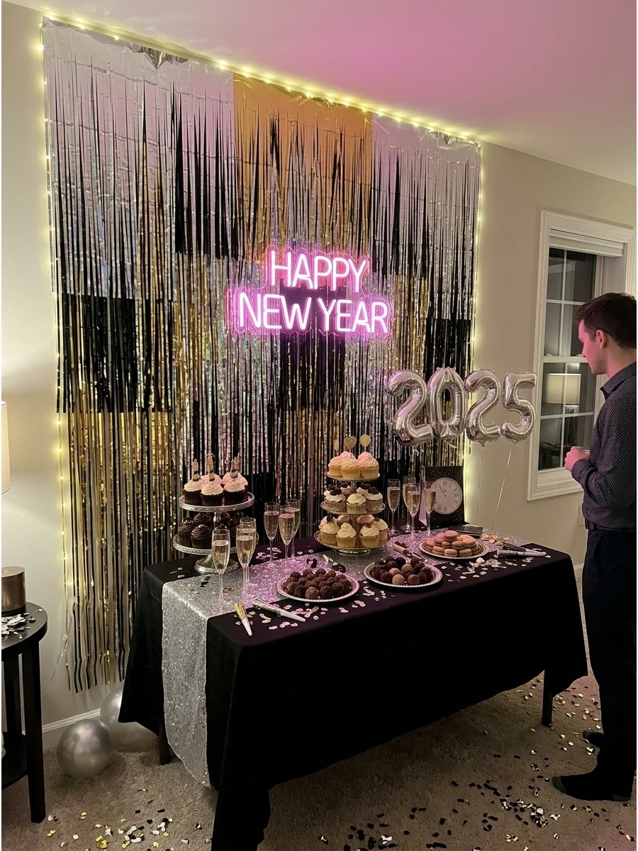 Metallic Fringe Party Backdrop support view 1