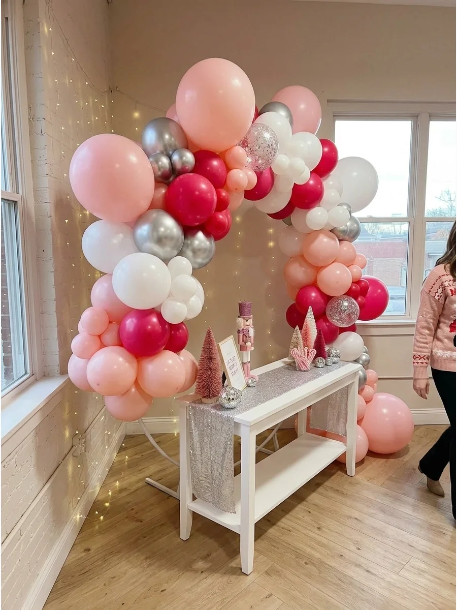 Pink Balloon Garland Backdrop support view 1