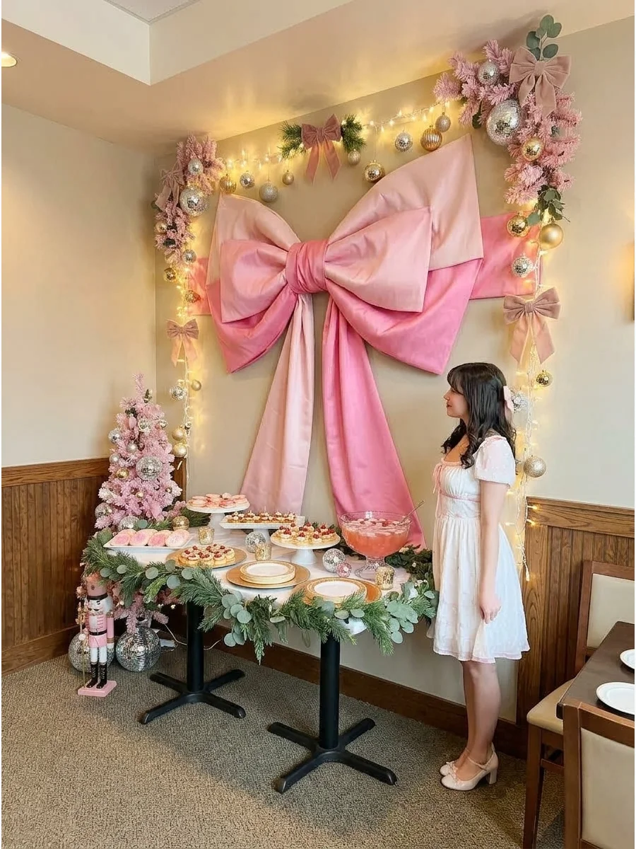Giant Pink Bow Backdrop support view 1