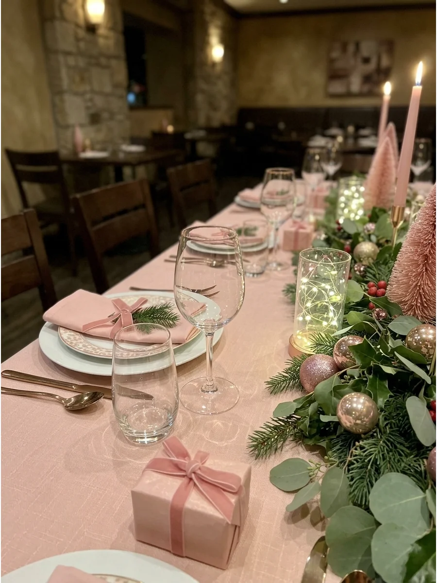 Pink Christmas Dinner Table support view 1