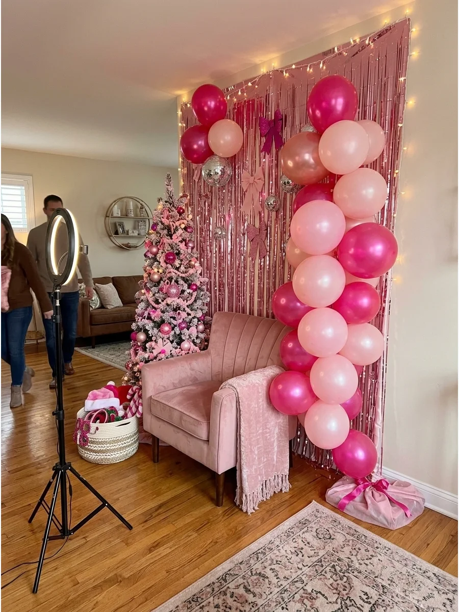Pink Christmas Photo Booth support view 1