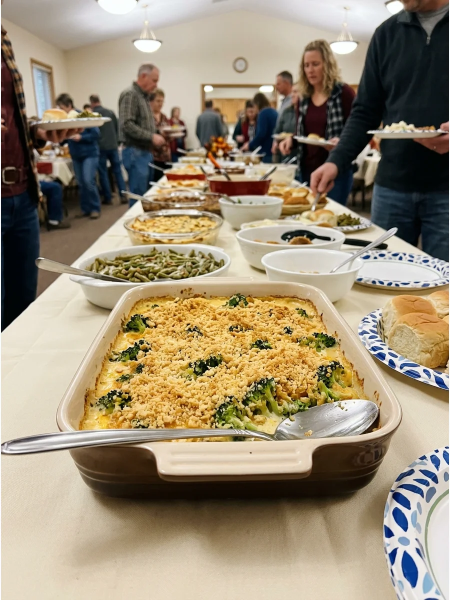 Broccoli cheese casserole with a cracker crust.