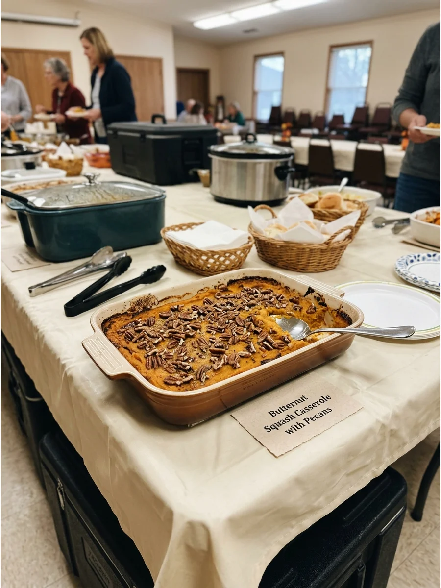 Mashed butternut squash topped with toasted pecans.