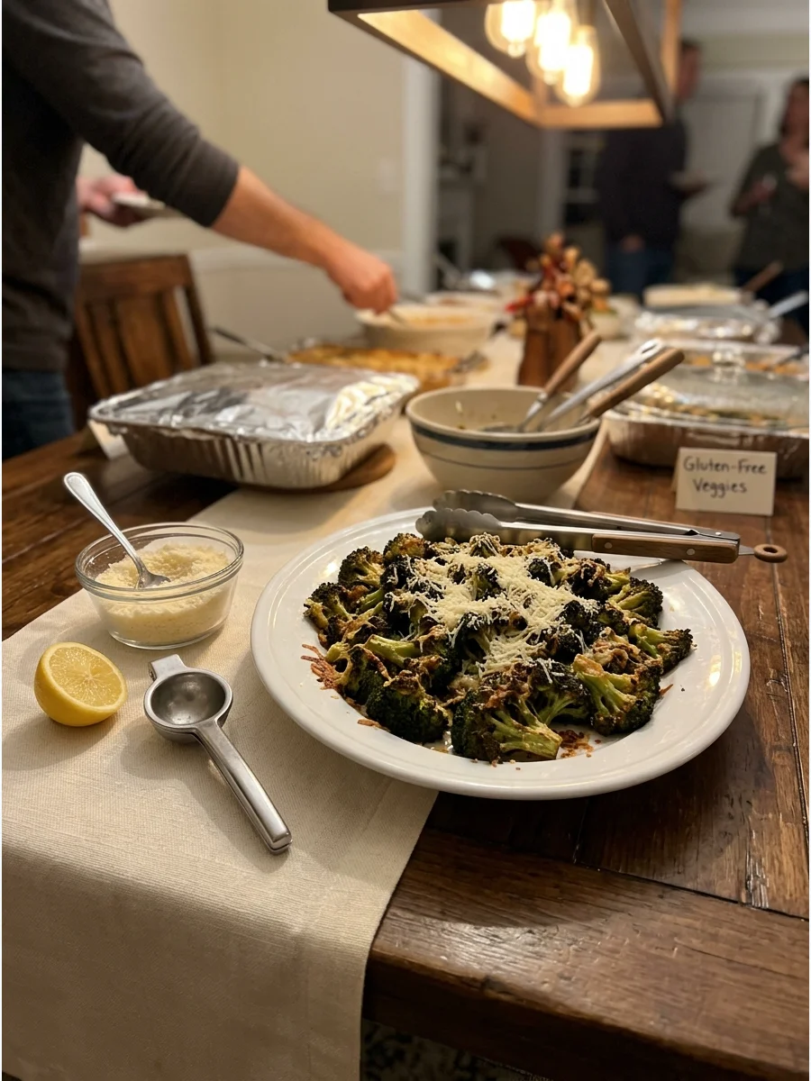 Crispy roasted broccoli with Parmesan cheese.