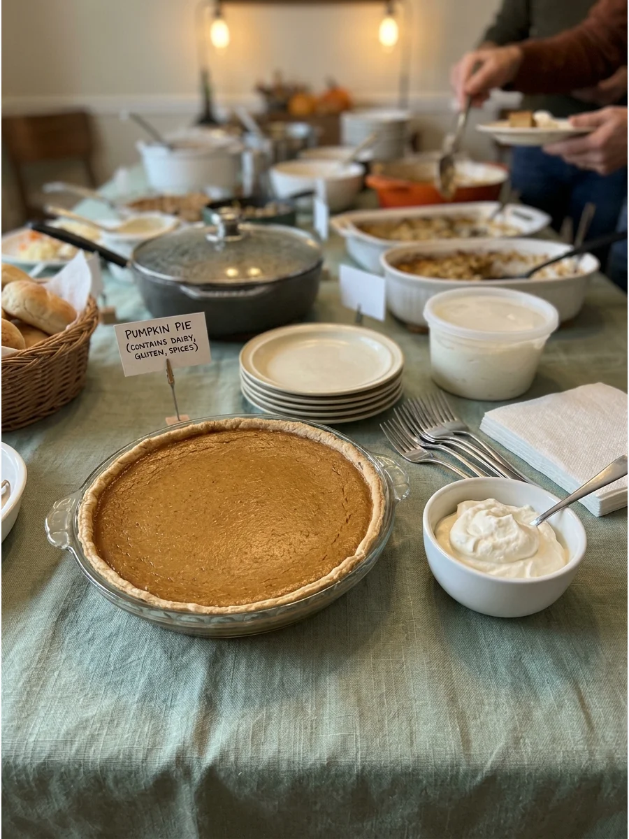 A traditional pumpkin pie with a fluted crust.