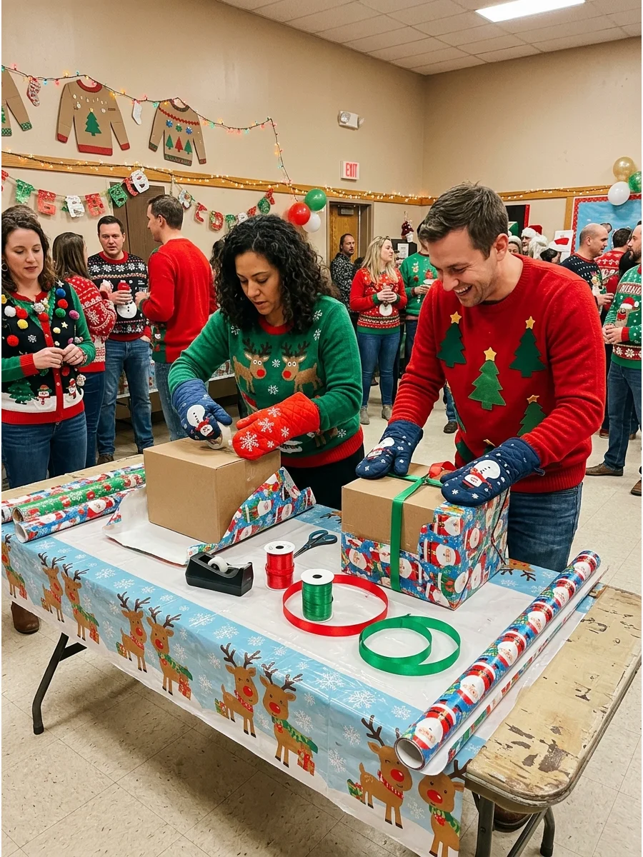 Wrapping paper and winter mittens prepared for a race.