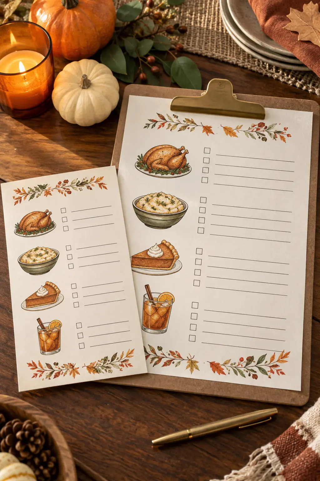 Friendsgiving RSVP invitation with main side dessert and drink category icons