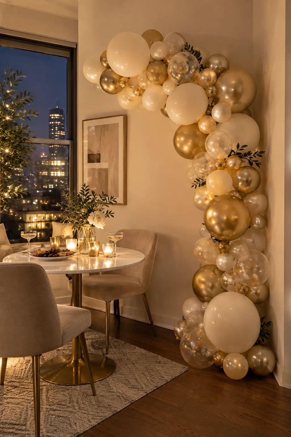 Compact cream gold and translucent half arch in a small apartment corner