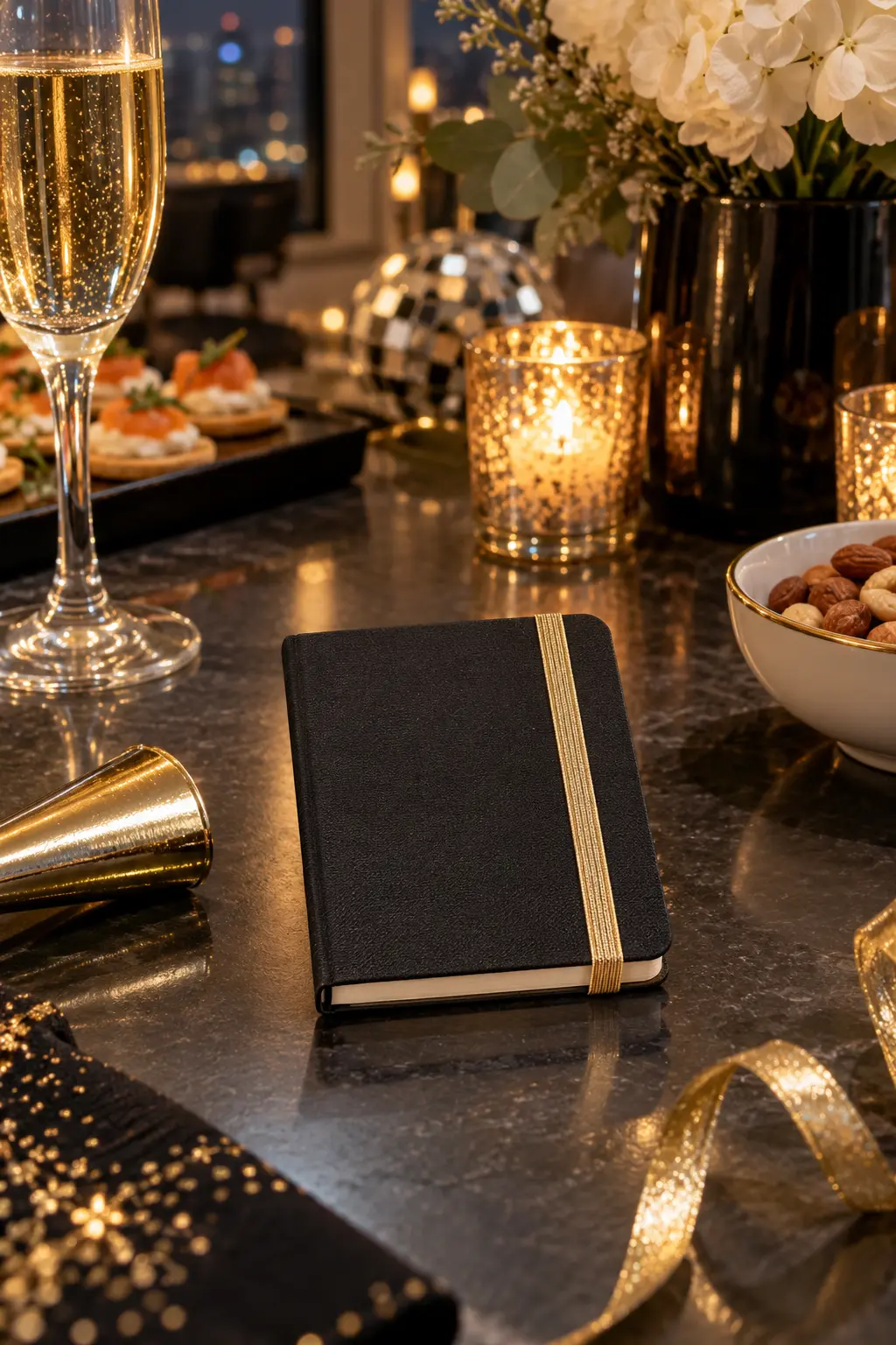 small clothbound pocket notebook with a plain metallic elastic band