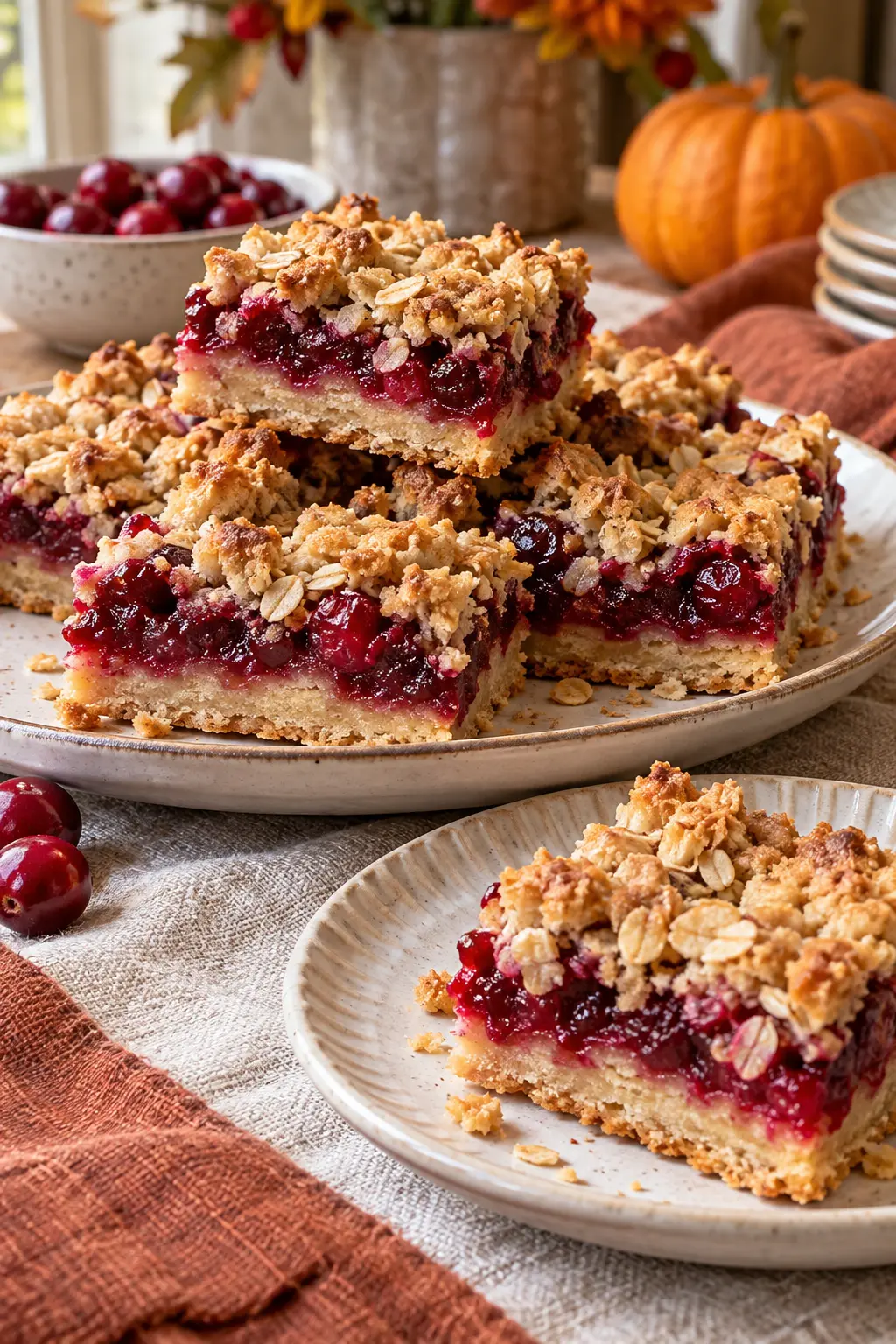 Cranberry crumble bars with ruby filling and chunky golden oat topping