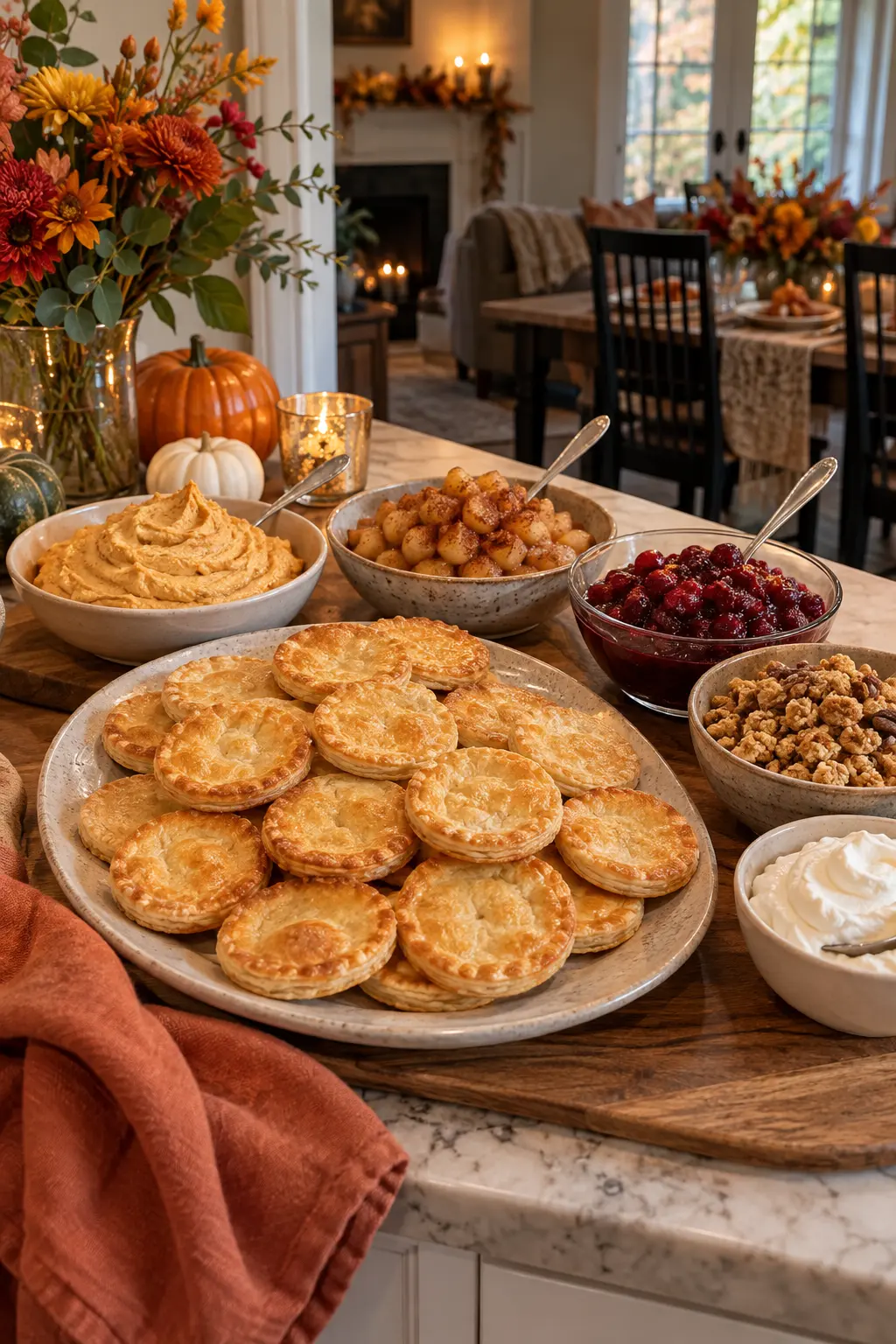 Build-your-own Thanksgiving pie bar with baked pastry rounds and fall fillings
