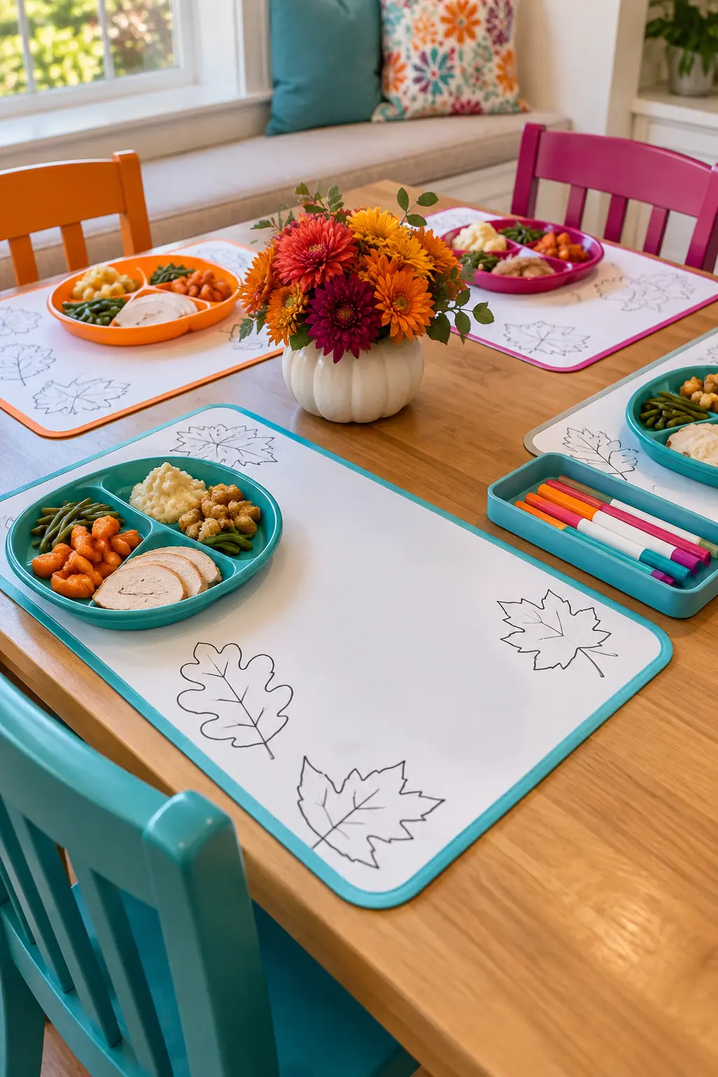 Wipe-clean Thanksgiving placemats personalized with children's first names